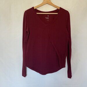 So Favorite V-Neck Long Sleeve Top Size S Burgundy Cotton Blend casual shirt